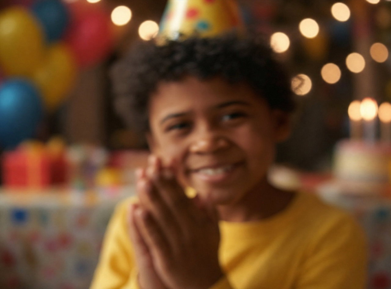 Blurry, soft birthday photo of a boy