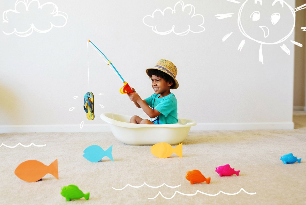 Noah fishing from a tub boat set